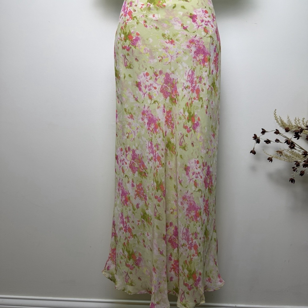 ASTR Tie Back Flutter Sleeve Open Back Cut Out Maxi Dress in Lime Pink Floral L - Picture 3 of 9